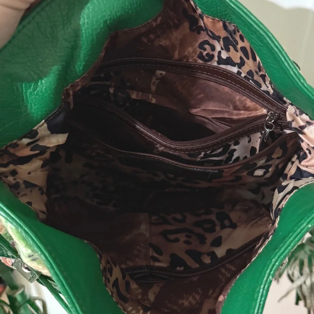 Sharif Studio Green Leather Sequin Floral Hobo Bag Tassel Crossbody Multi-Color
